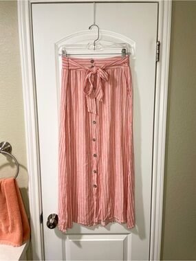Forever 21 Coral & White Maxi Striped Skirt